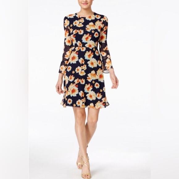 Betsey Johnson Navy Floral Back Tie Fit and Flare Dress - Picture 1 of 9